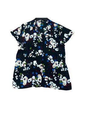 Worthington  Women's PXL Black Floral Short Sleeve Button Front  Chiffon F1394